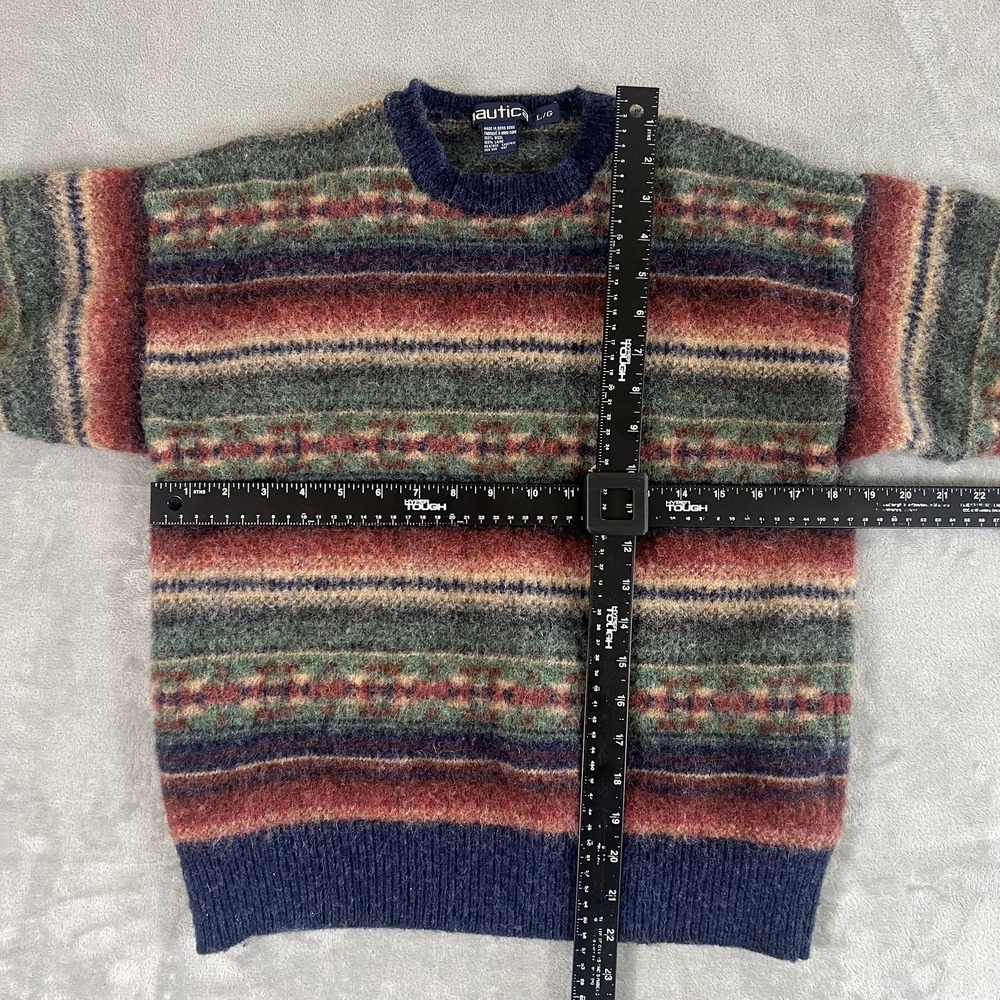 Vintage Nautica Sweater Mens Large Multicolor Wool Crewneck Knit Hong Kong 90s - Picture 5 of 8